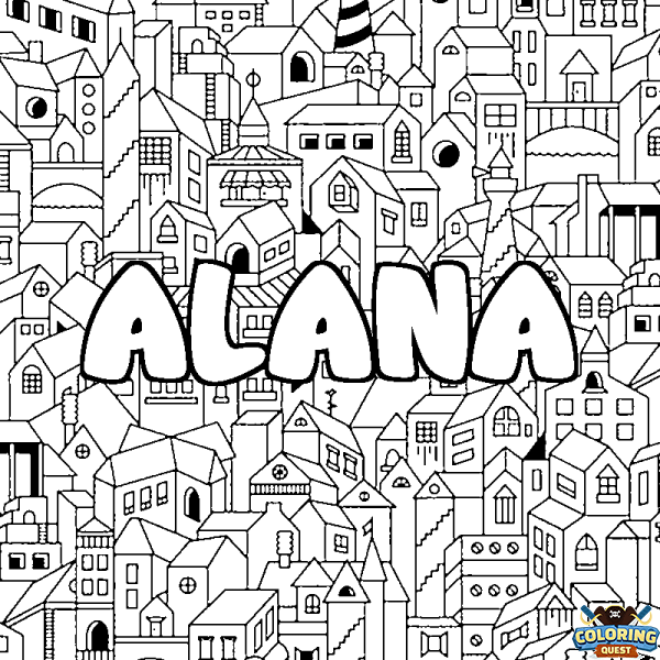Coloring page first name ALANA - City background