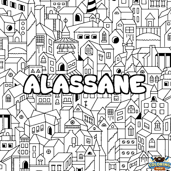 Coloring page first name ALASSANE - City background