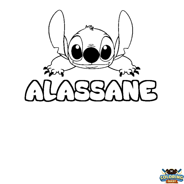 Coloring page first name ALASSANE - Stitch background