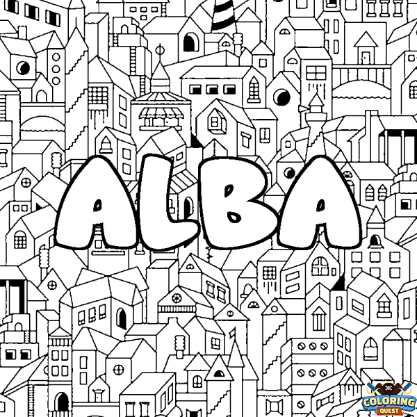 Coloring page first name ALBA - City background