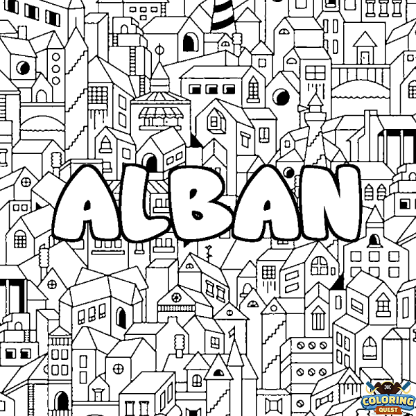 Coloring page first name ALBAN - City background