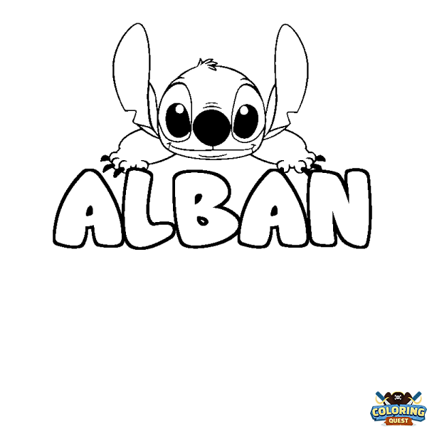 Coloring page first name ALBAN - Stitch background