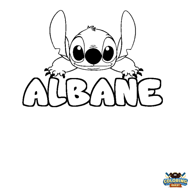 Coloring page first name ALBANE - Stitch background