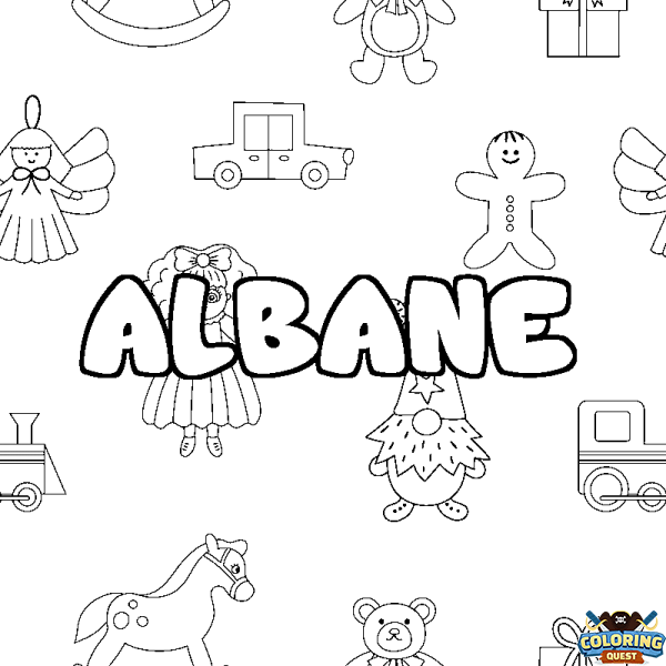 Coloring page first name ALBANE - Toys background
