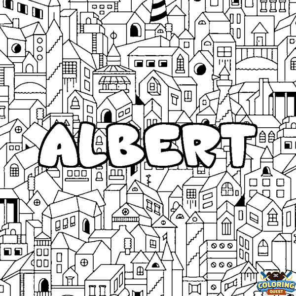 Coloring page first name ALBERT - City background