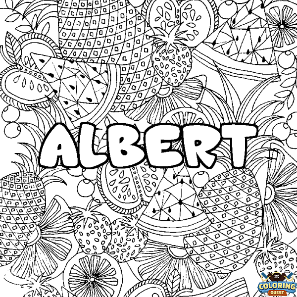 Coloring page first name ALBERT - Fruits mandala background