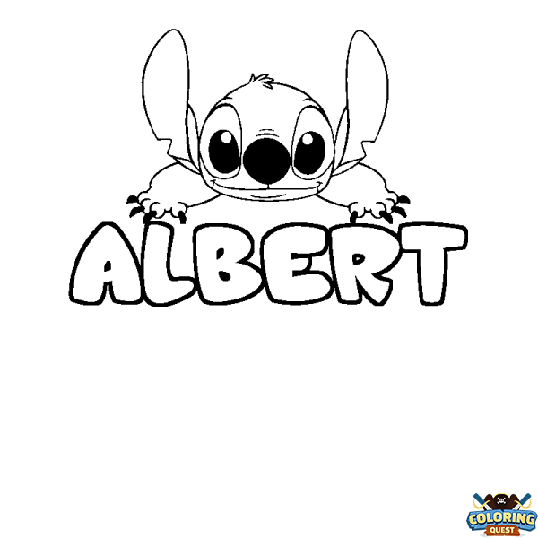 Coloring page first name ALBERT - Stitch background
