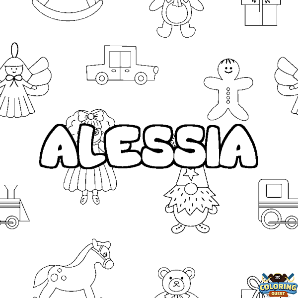 Coloring page first name ALESSIA - Toys background