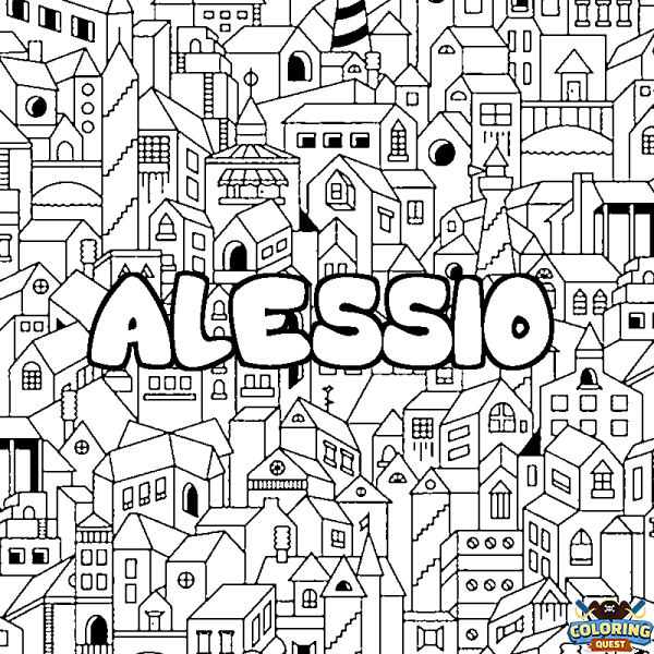 Coloring page first name ALESSIO - City background