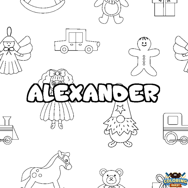 Coloring page first name ALEXANDER - Toys background