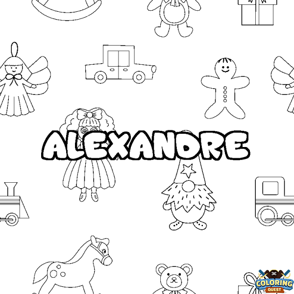 Coloring page first name ALEXANDRE - Toys background