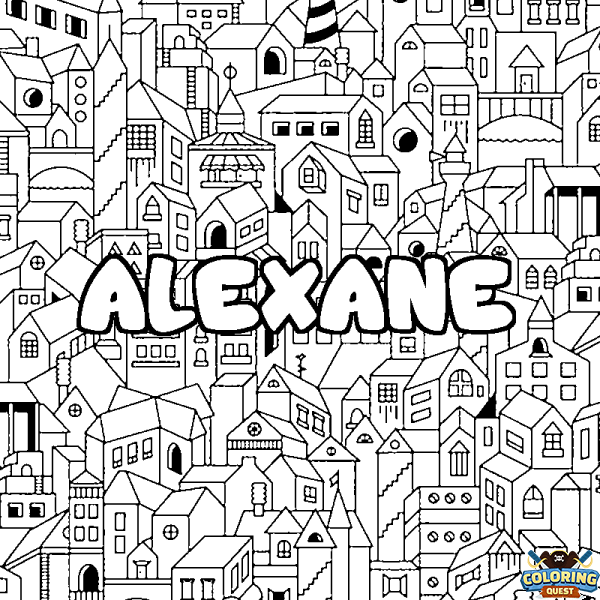 Coloring page first name ALEXANE - City background