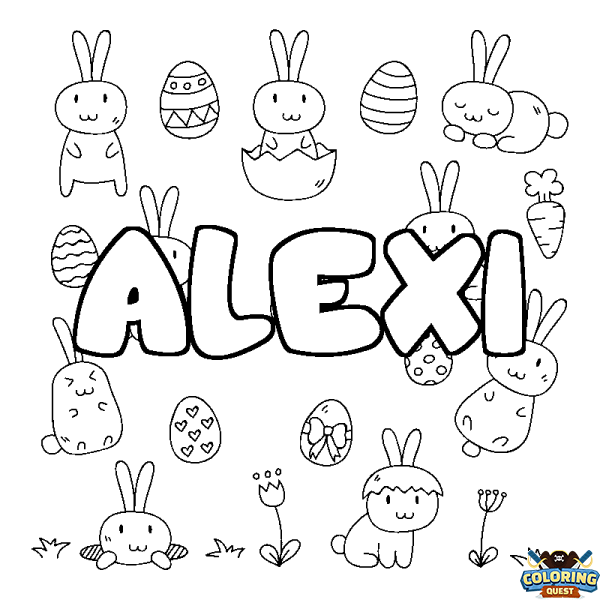 Coloring page first name ALEXI - Easter background
