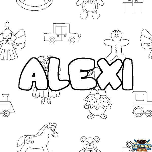 Coloring page first name ALEXI - Toys background