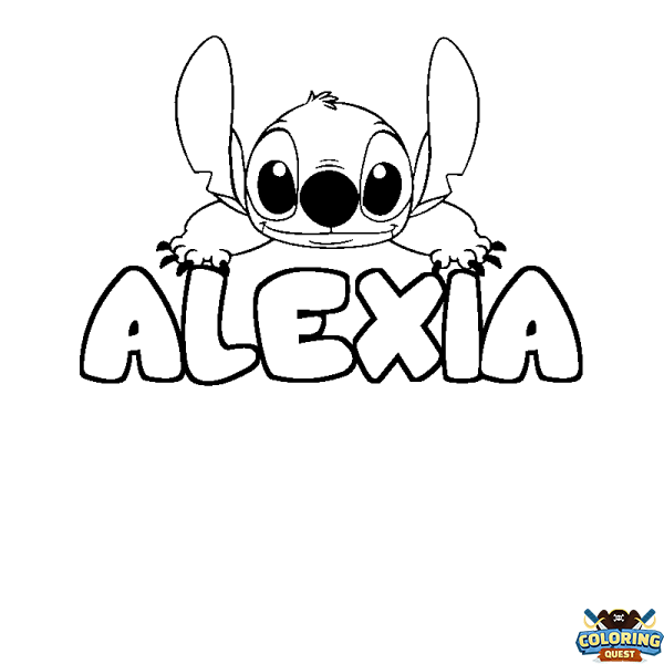 Coloring page first name ALEXIA - Stitch background