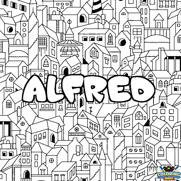 Coloring page first name ALFRED - City background