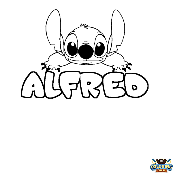 Coloring page first name ALFRED - Stitch background