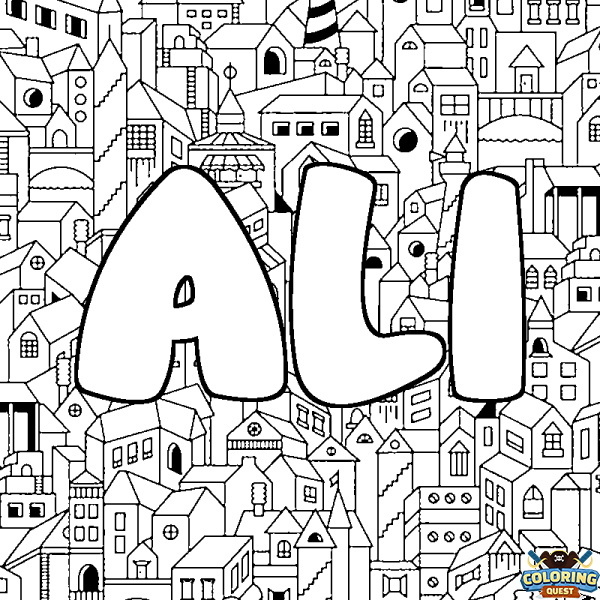 Coloring page first name ALI - City background