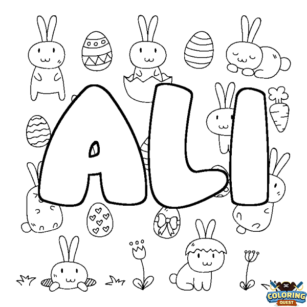 Coloring page first name ALI - Easter background