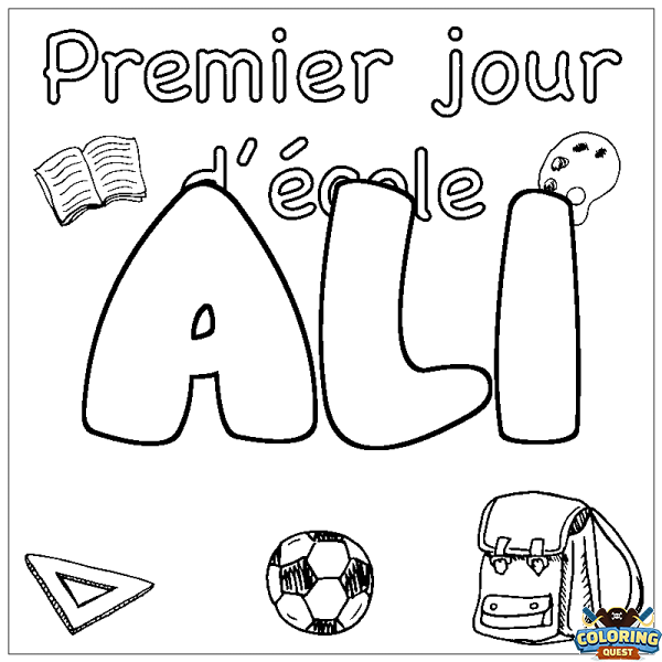 Coloring page first name ALI - School First day background