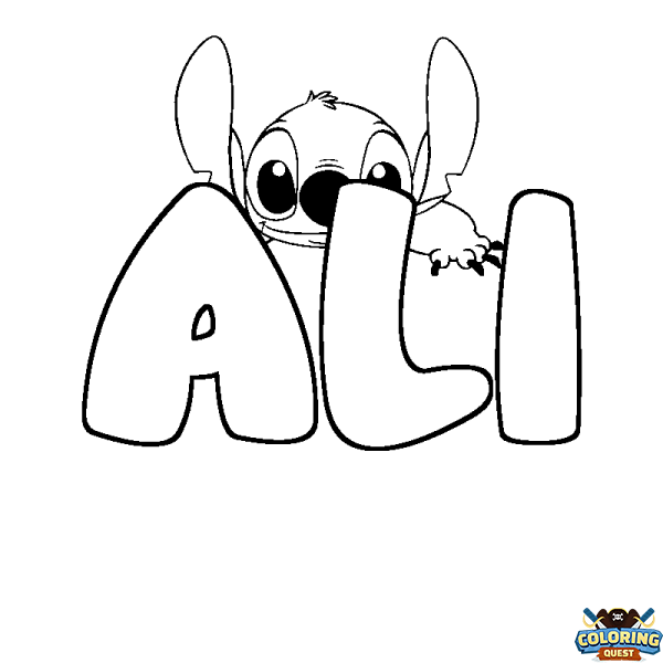 Coloring page first name ALI - Stitch background