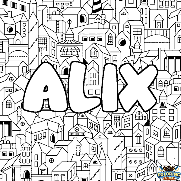 Coloring page first name ALIX - City background