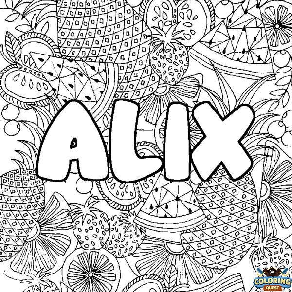 Coloring page first name ALIX - Fruits mandala background