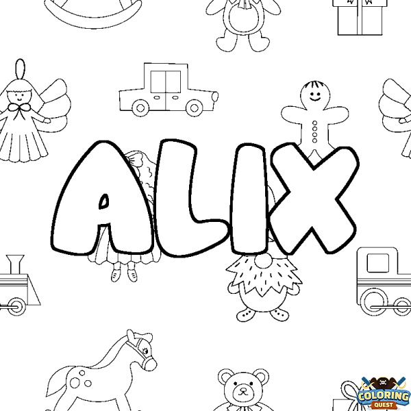 Coloring page first name ALIX - Toys background