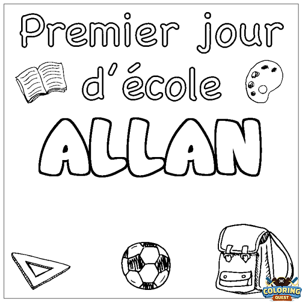 Coloring page first name ALLAN - School First day background