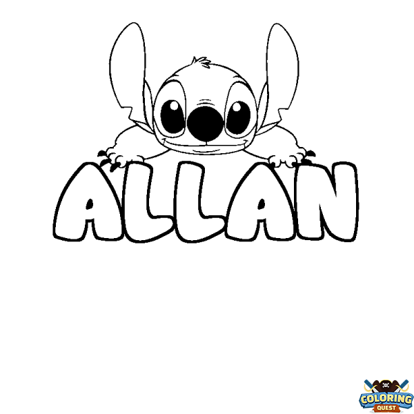 Coloring page first name ALLAN - Stitch background
