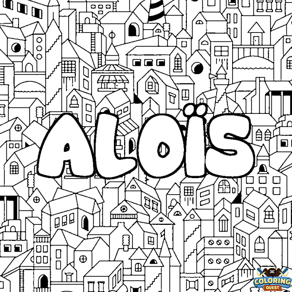 Coloring page first name ALO&Iuml;S - City background