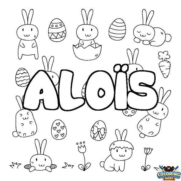 Coloring page first name ALO&Iuml;S - Easter background