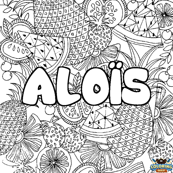 Coloring page first name ALO&Iuml;S - Fruits mandala background