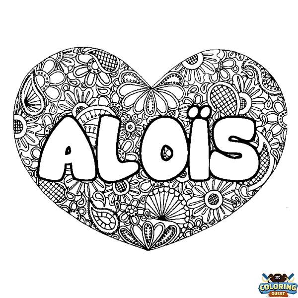 Coloring page first name ALO&Iuml;S - Heart mandala background