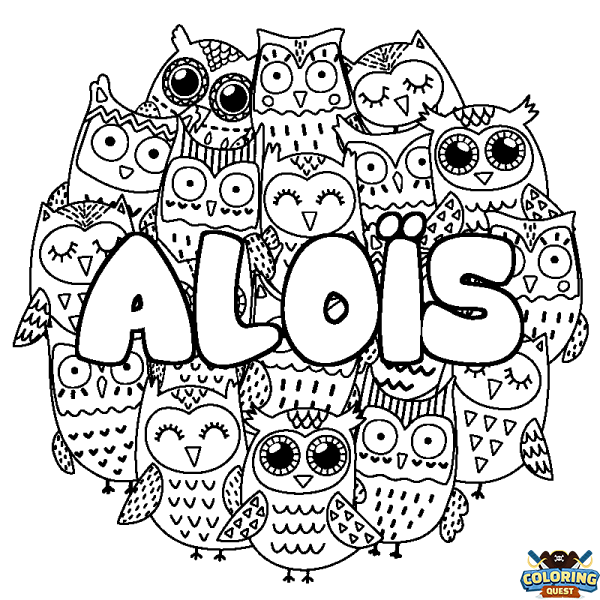 Coloring page first name ALO&Iuml;S - Owls background