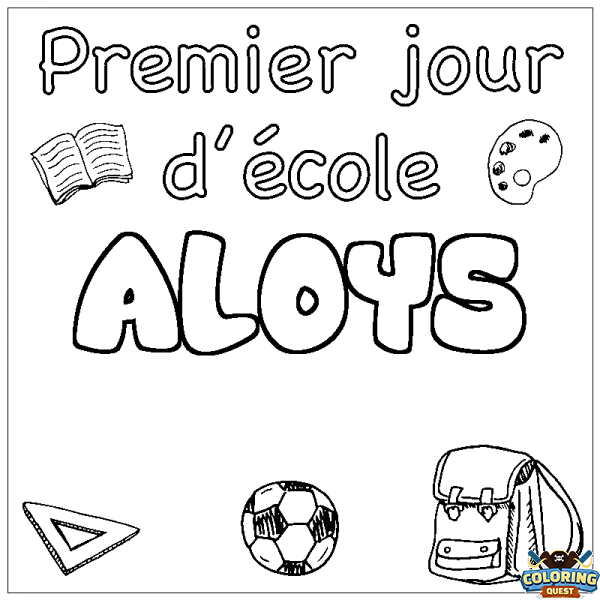 Coloring page first name ALOYS - School First day background