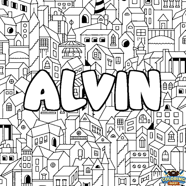 Coloring page first name ALVIN - City background