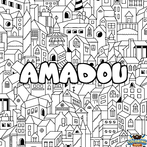 Coloring page first name AMADOU - City background