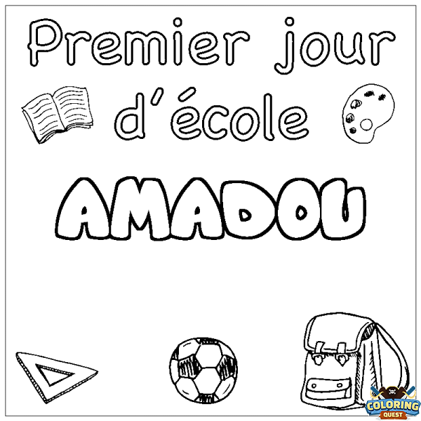 Coloring page first name AMADOU - School First day background
