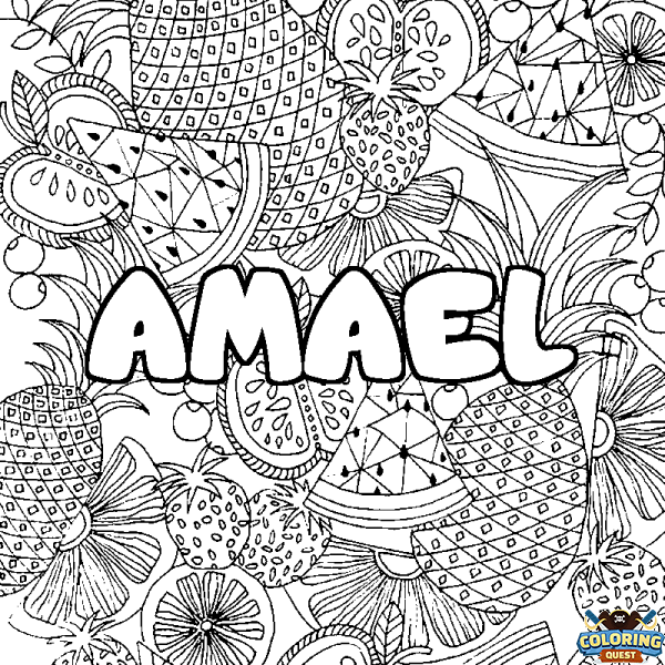 Coloring page first name AMAEL - Fruits mandala background