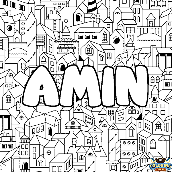Coloring page first name AMIN - City background