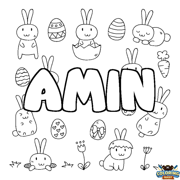 Coloring page first name AMIN - Easter background