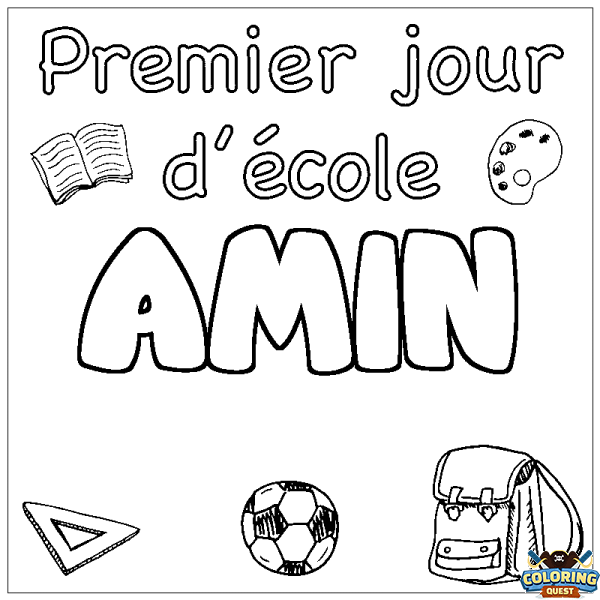 Coloring page first name AMIN - School First day background