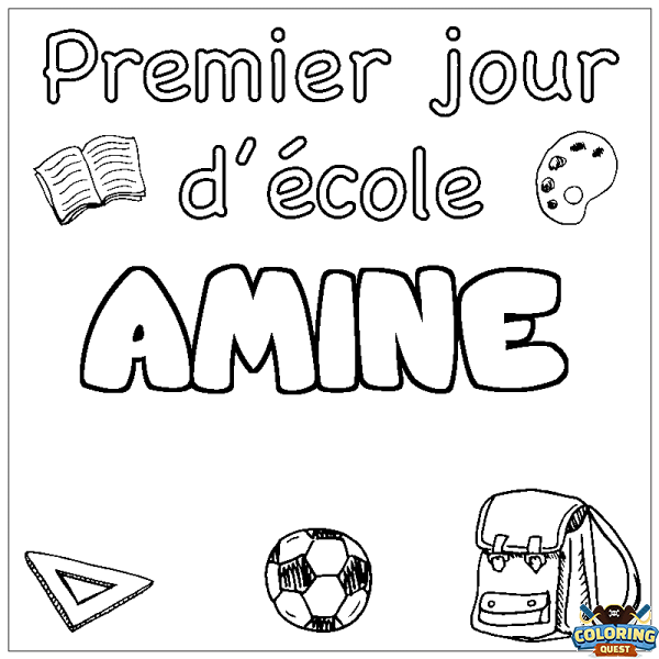 Coloring page first name AMINE - School First day background