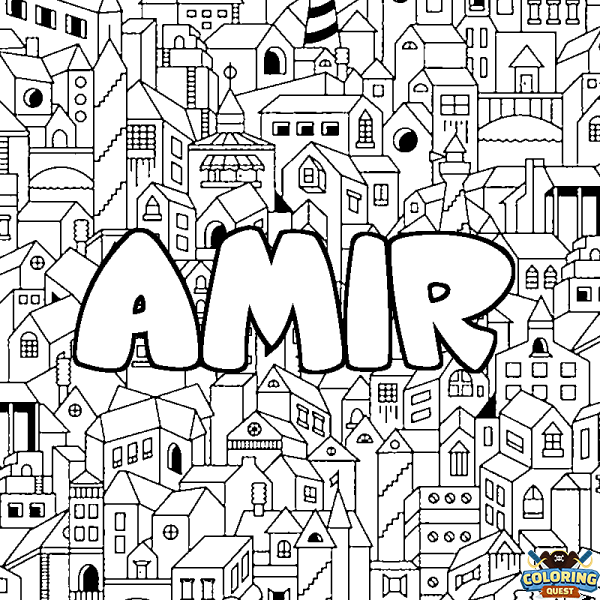 Coloring page first name AMIR - City background
