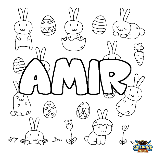 Coloring page first name AMIR - Easter background