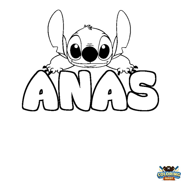 Coloring page first name ANAS - Stitch background