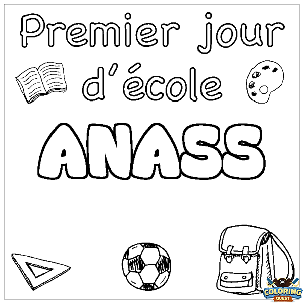 Coloring page first name ANASS - School First day background