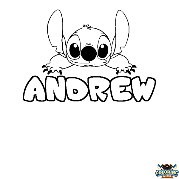 Coloring page first name ANDREW - Stitch background