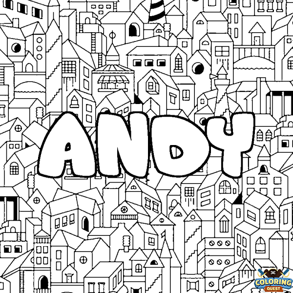 Coloring page first name ANDY - City background